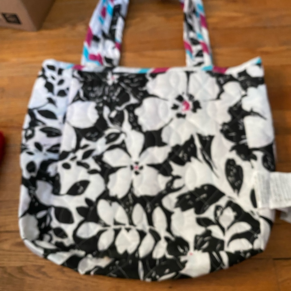 Floral Black and White Tote Bag
